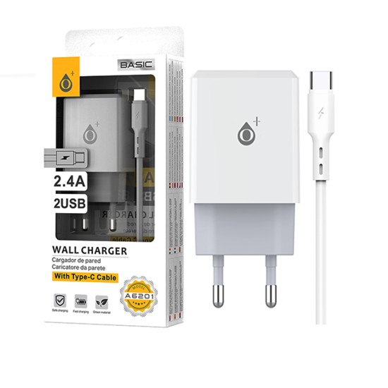 Carregador de Parede EU OnePlus A6201 com Cabo Tipo C 2USB 5V/2,4A Branco Carregador de Parede EU OnePlus A6201 com Cabo Tipo C 2USB 5V/2,4A Branco